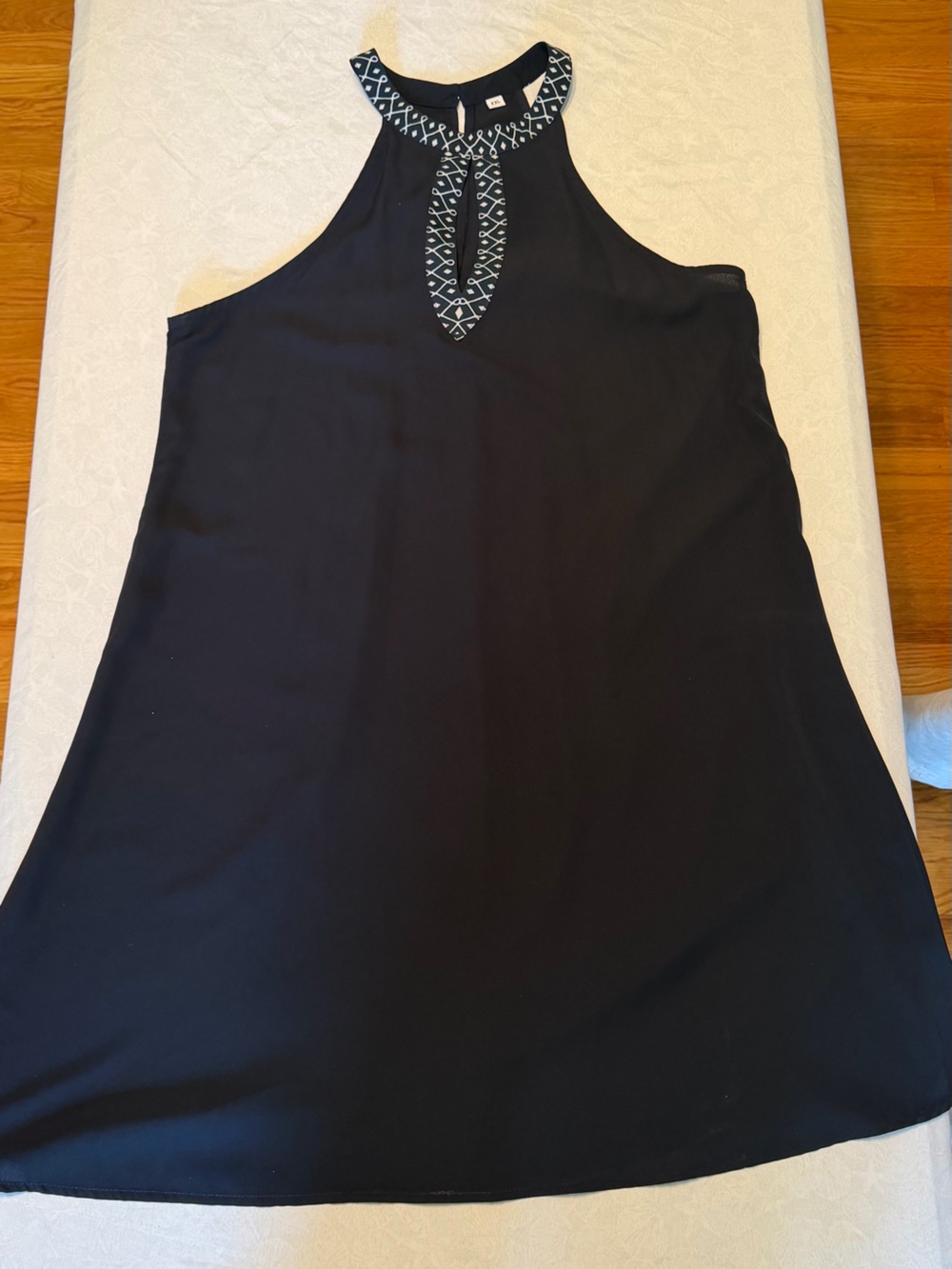 Black Halter Neck Dress with Embroidered Keyhole